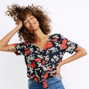 Madewell Hillside Daisies Knot Tie Front Top